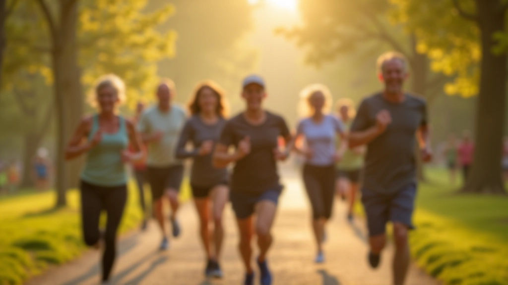 Group of adults running together outdoors