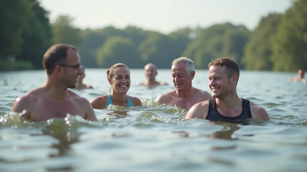 Swimmers in open water lake