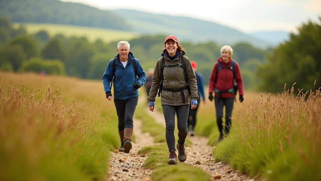 Group walking outdoors on countryside trail
