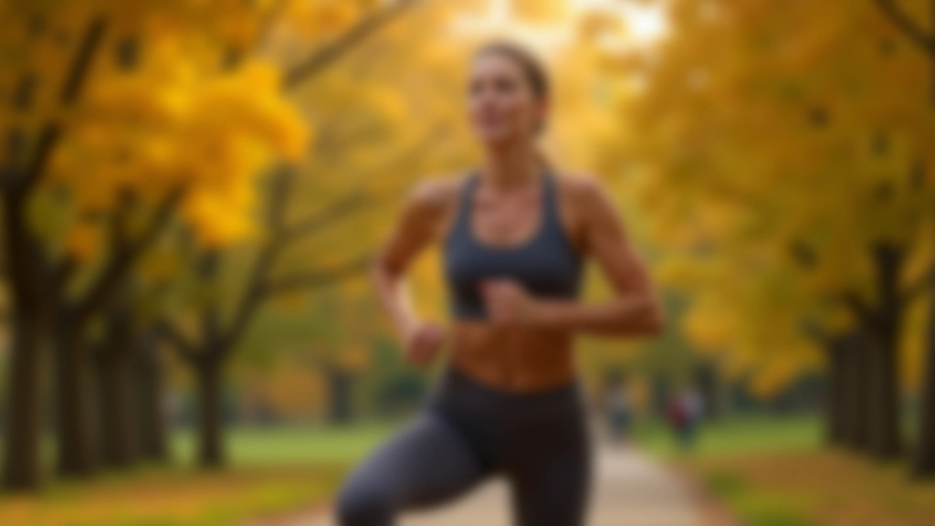 Woman aged 45-50 jogging outdoors during a park run event with other participants in background
